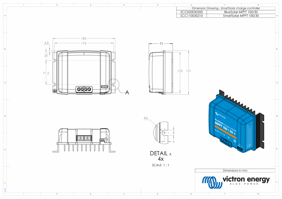 Pagina 1-CAD-PDF Dimensiuni carcasa controler de incarcare solara  BS-SS-MPPT-100-30 Victron Energy Detaliu...