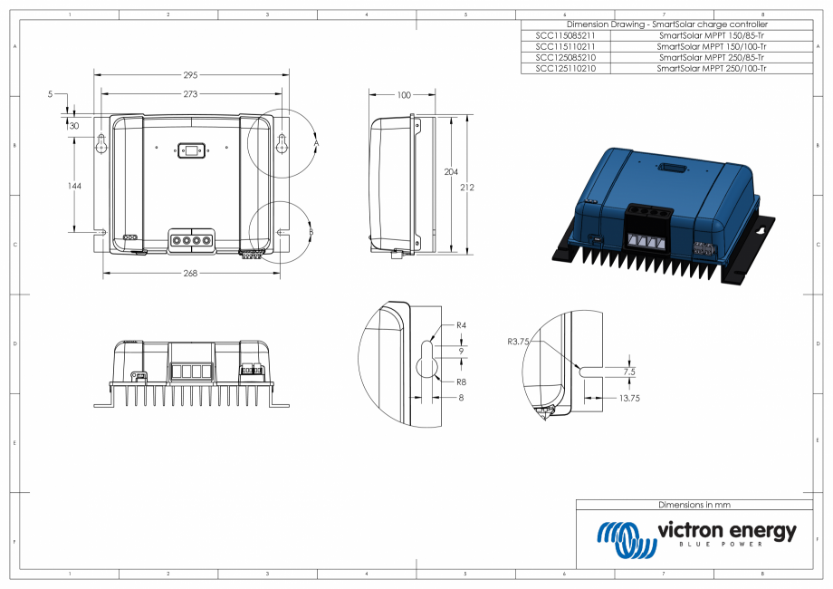 Pagina 1-CAD-PDF Dimensiuni carcasa controler de incarcare solara 150-250-85-100-Tr Victron Energy Detaliu de...