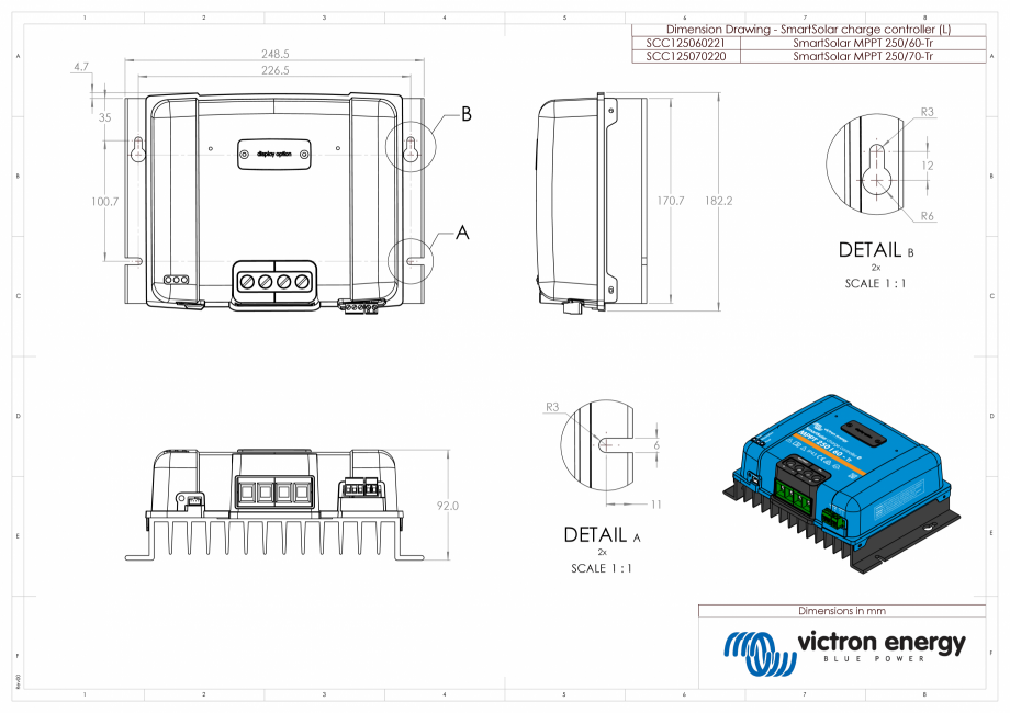 Pagina 1 - CAD-PDF Dimensiuni carcasa controler de incarcare solara 250V-60-70-Tr Victron Energy...