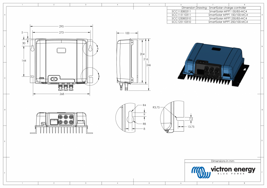 Pagina 1-CAD-PDF Dimensiuni carcasa controler de incarcare solara 150-85_150-100_250-85_250-100-MC4 Victron...