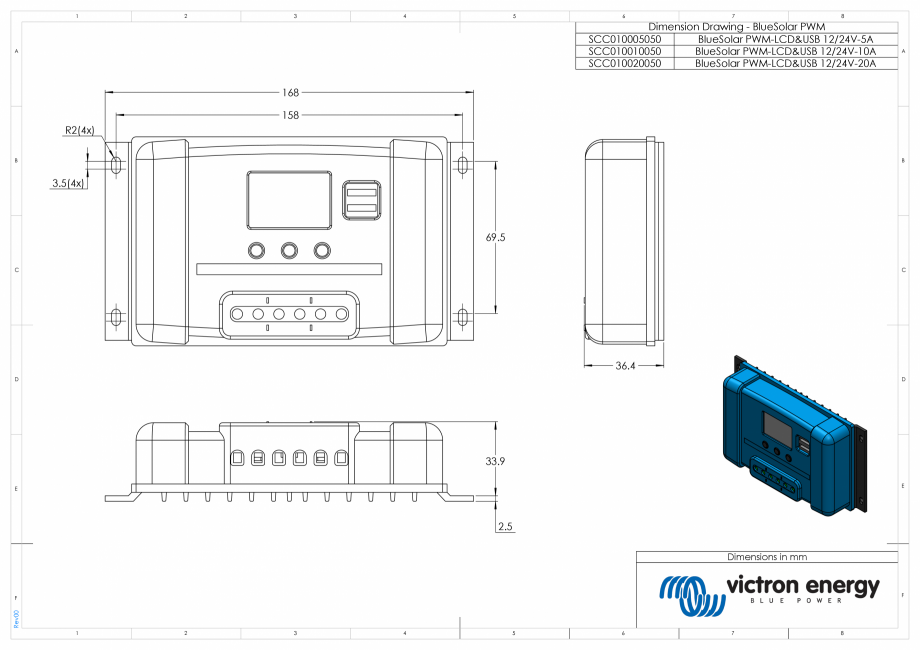 Pagina 1-CAD-PDF Dimensiuni carcasa controler de incarcare solara BlueSolar-PWM-LCD&USB-12V24V-5A-10A-20A...
