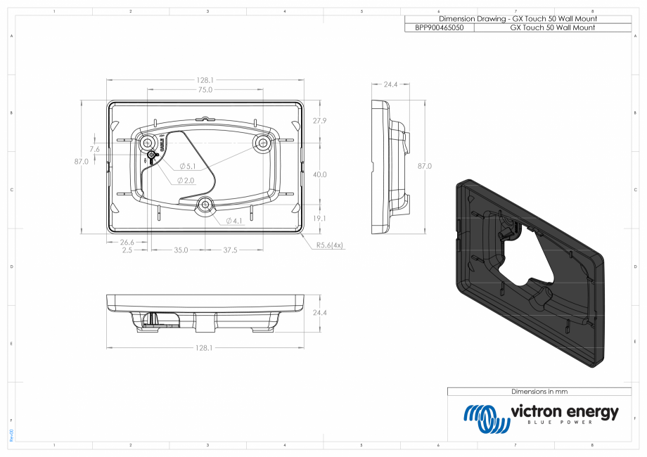 Pagina 1-CAD-PDF Dimensiuni suport pentru montare pe perete GX Touch 50 Victron Energy Detaliu de produs 