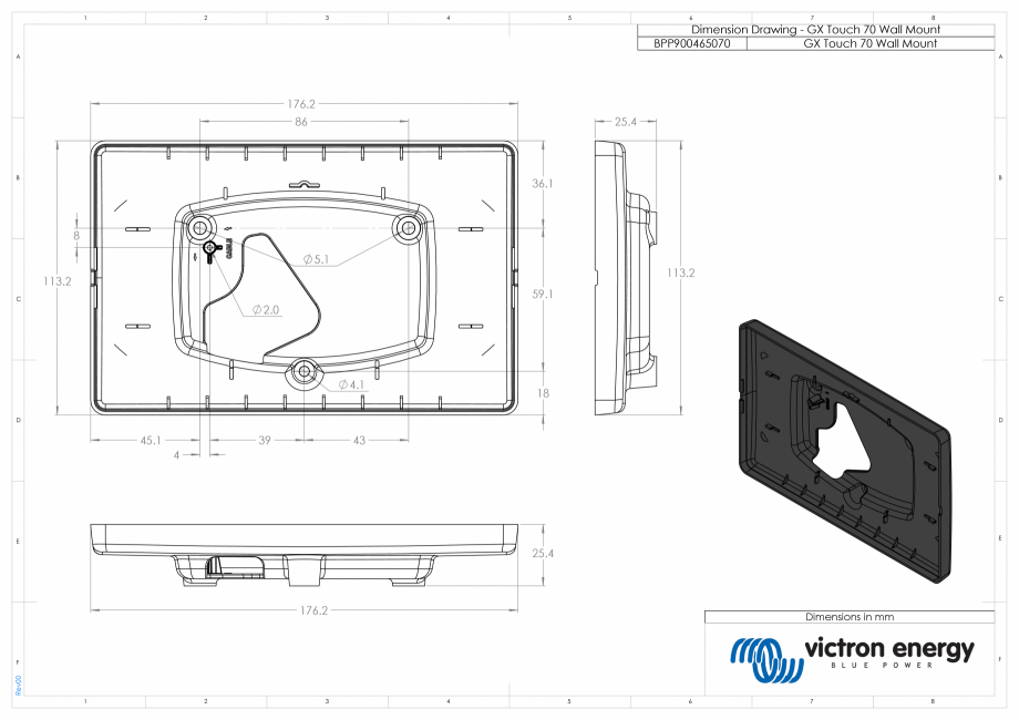 Pagina 1-CAD-PDF Dimensiuni suport pentru montare pe perete GX Touch 70 Victron Energy Detaliu de produs 
