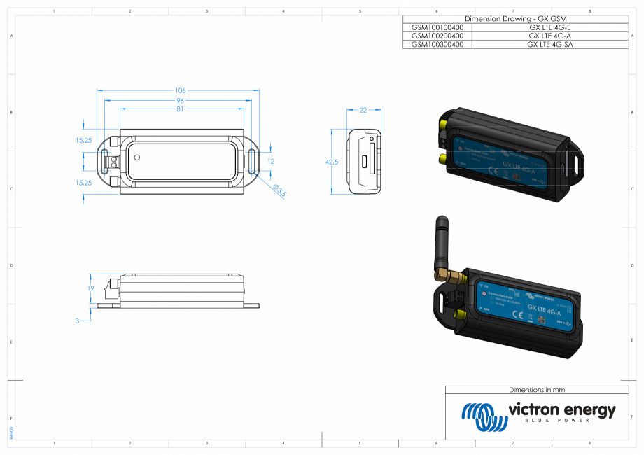 Pagina 1-CAD-PDF Dimensiuni carcasa - Accesoriu modem si GPS pentru dispozitive GX  Victron Energy Detaliu de...