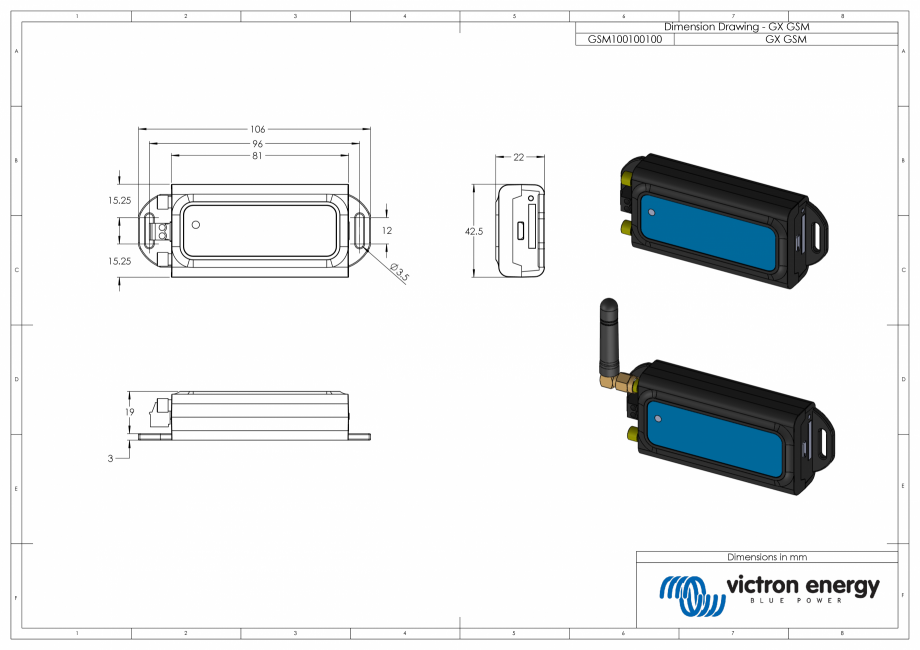 Pagina 1-CAD-PDF Dimensiuni carcasa - Accesoriu modem si GPS pentru dispozitive GX Victron Energy Detaliu de ...