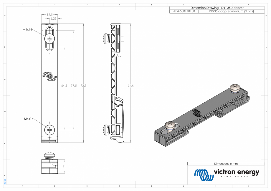 Pagina 1-CAD-PDF Dimensiuni Adaptor sina DIN - mediu Victron Energy Detaliu de produs DIN35 
