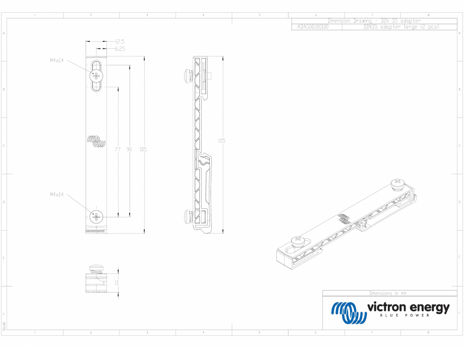 Pagina 1-CAD-DWG Dimensiuni Adaptor sina DIN - mare Victron Energy Detaliu de produs DIN35 