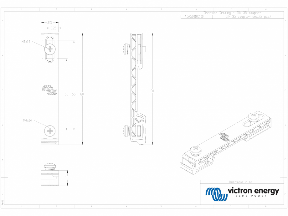 Pagina 1-CAD-DWG Dimensiuni Adaptor sina DIN - mic Victron Energy Detaliu de produs DIN35 