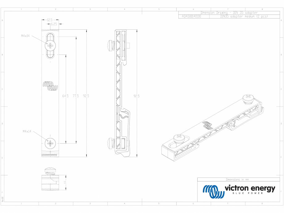 Pagina 1-CAD-DWG Dimensiuni Adaptor sina DIN - mediu Victron Energy Detaliu de produs DIN35 