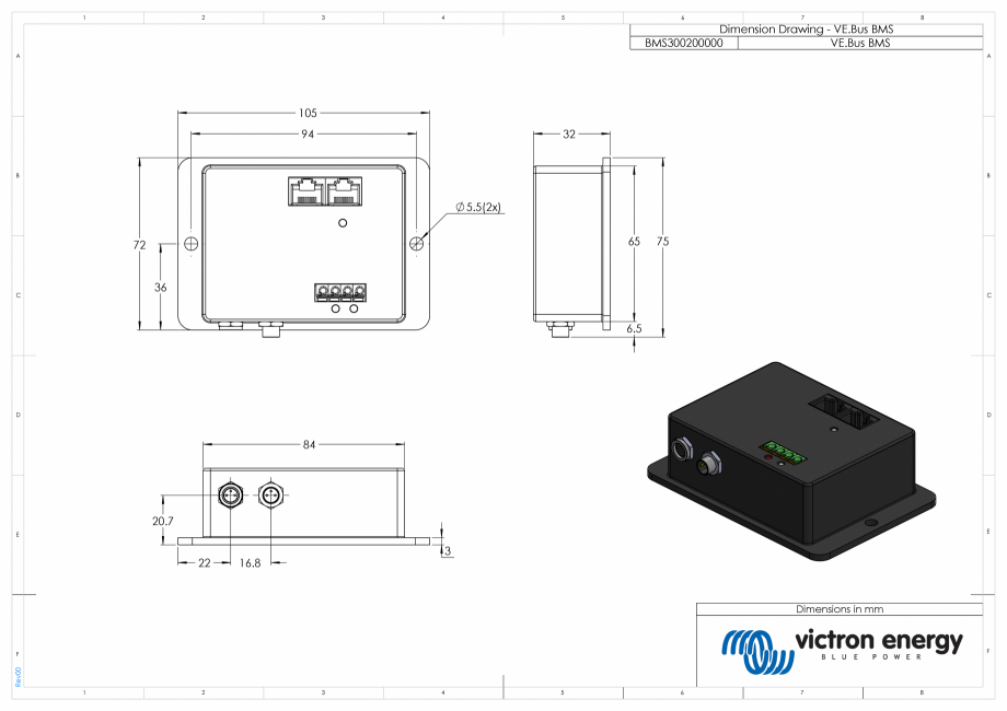 Pagina 1-CAD-PDF Dimensiuni carcasa - Sistem de management al bateriei Victron Energy Detaliu de produs VE...