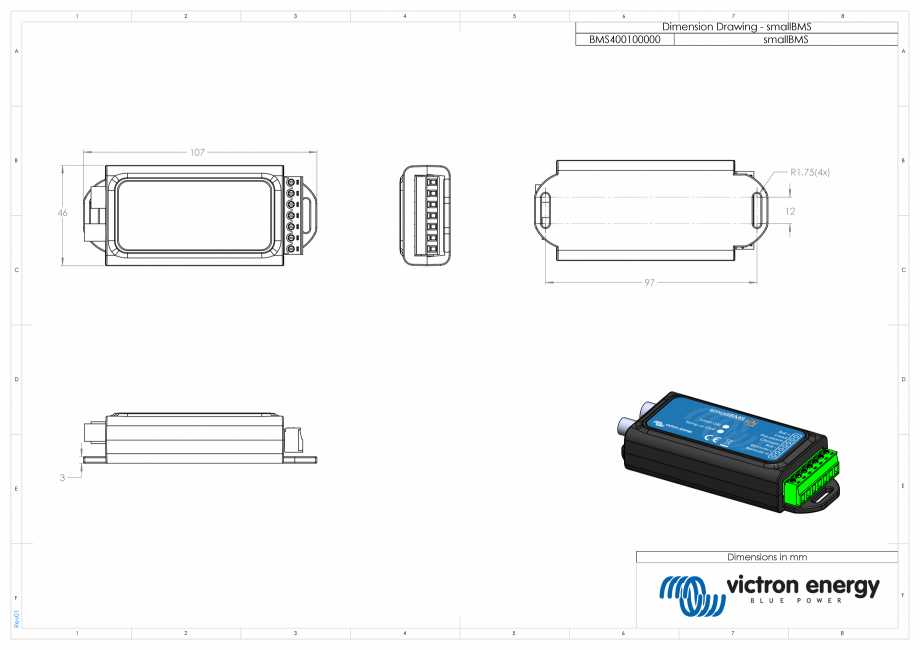 Pagina 1-CAD-PDF Dimensiuni carcasa - Sistem de management al bateriei cu alarma prealabila Victron Energy...