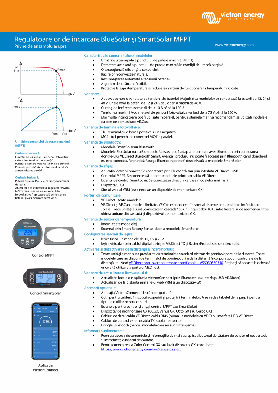 Pagina 1-Privire de ansamblu asupra regulatoarelor de incarcare BlueSolar si SmartSolar MPPT Victron Energy...