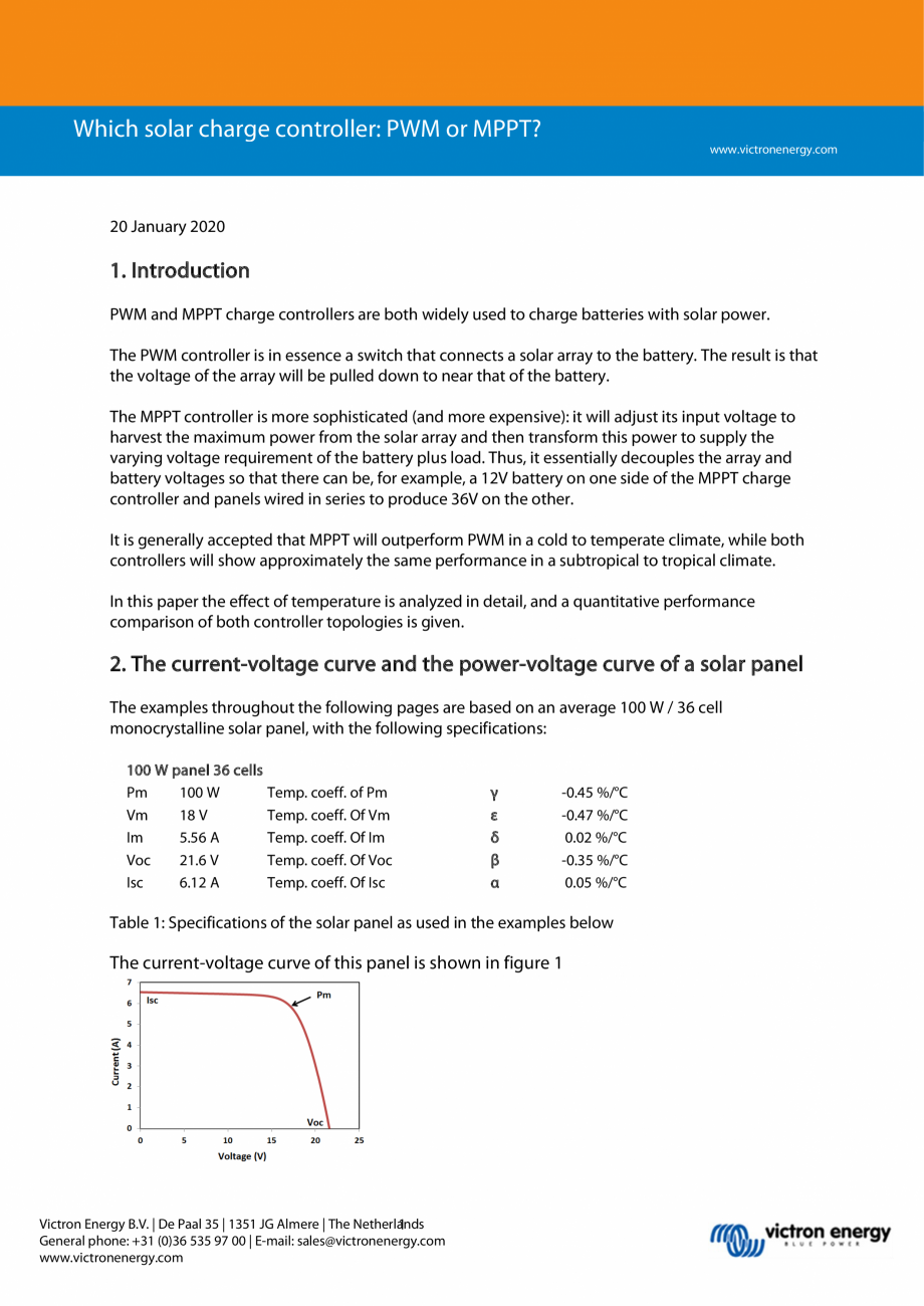 Pagina 1-Ce controler de incarcare solara sa folositi: PWM sau MPPT? Victron Energy SmartSolar MPPT Catalog, ...