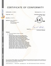 Certificat de conformitate pentru controlere de incarcare solara UL-1741 si CSA-C22 2 -BlueSolar si SmartSolar MPPT