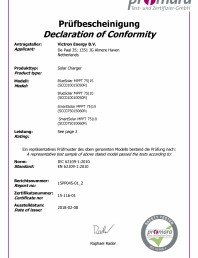 Declaratie de conformitate - Controlere de incarcare solara EN-IEC-62109-1 BlueSolar si SmartSolar MPPT 75 10 si