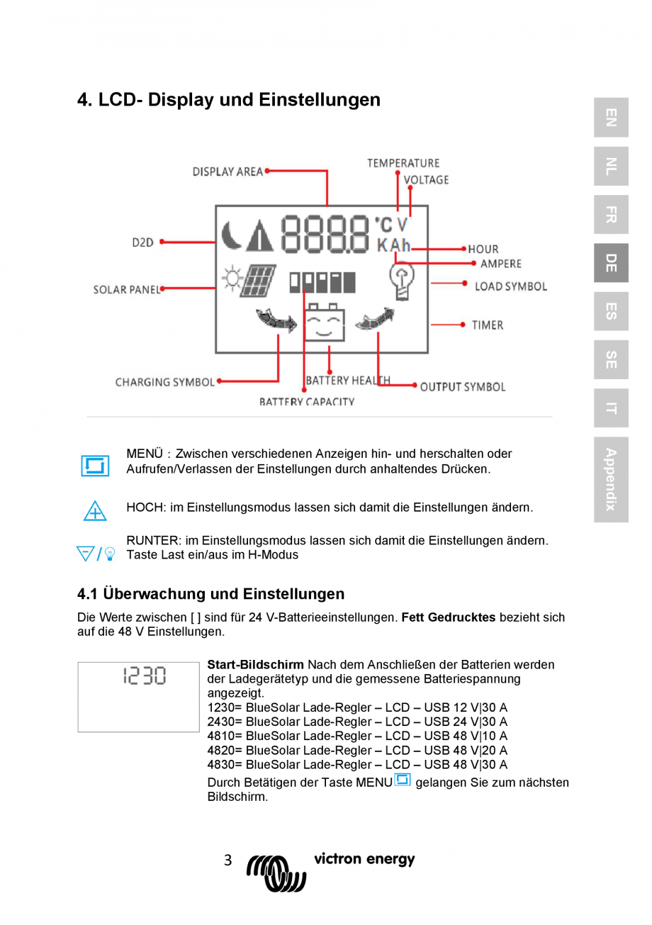 Pagina 33 - Manual Regulator de incarcare solara BlueSolar PWM LCD&USB-12V-24V-30A-&...