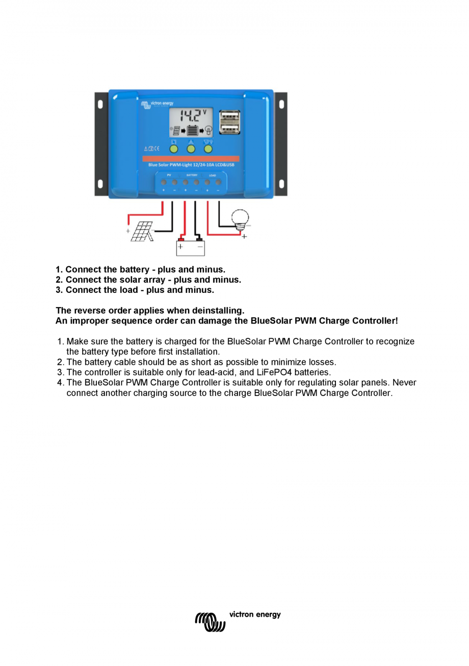 Pagina 4 - Manual Regulator de incarcare solara BlueSolar PWM LCD&USB-12V-24V-5A-10A-20A Victron...