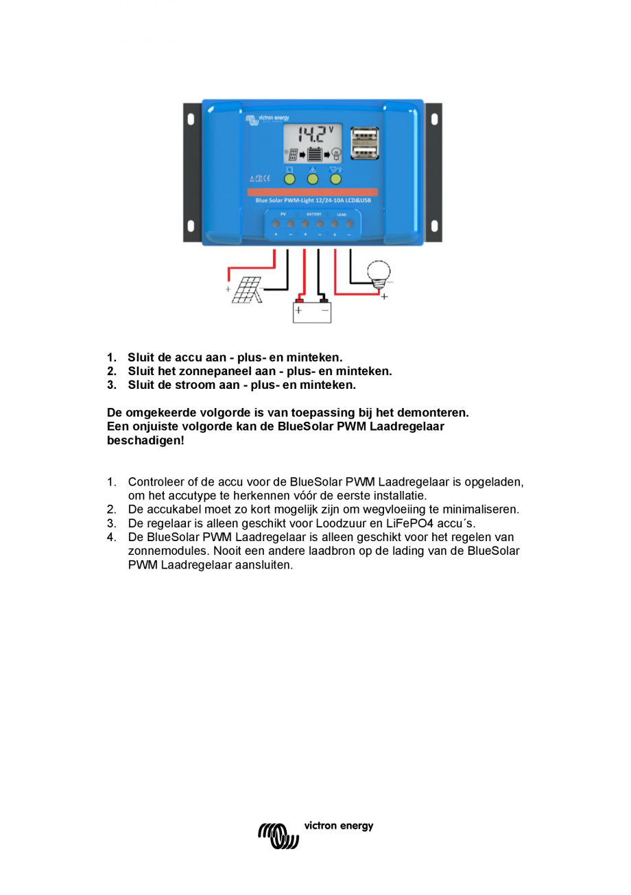 Pagina 12 - Manual Regulator de incarcare solara BlueSolar PWM LCD&USB-12V-24V-5A-10A-20A...