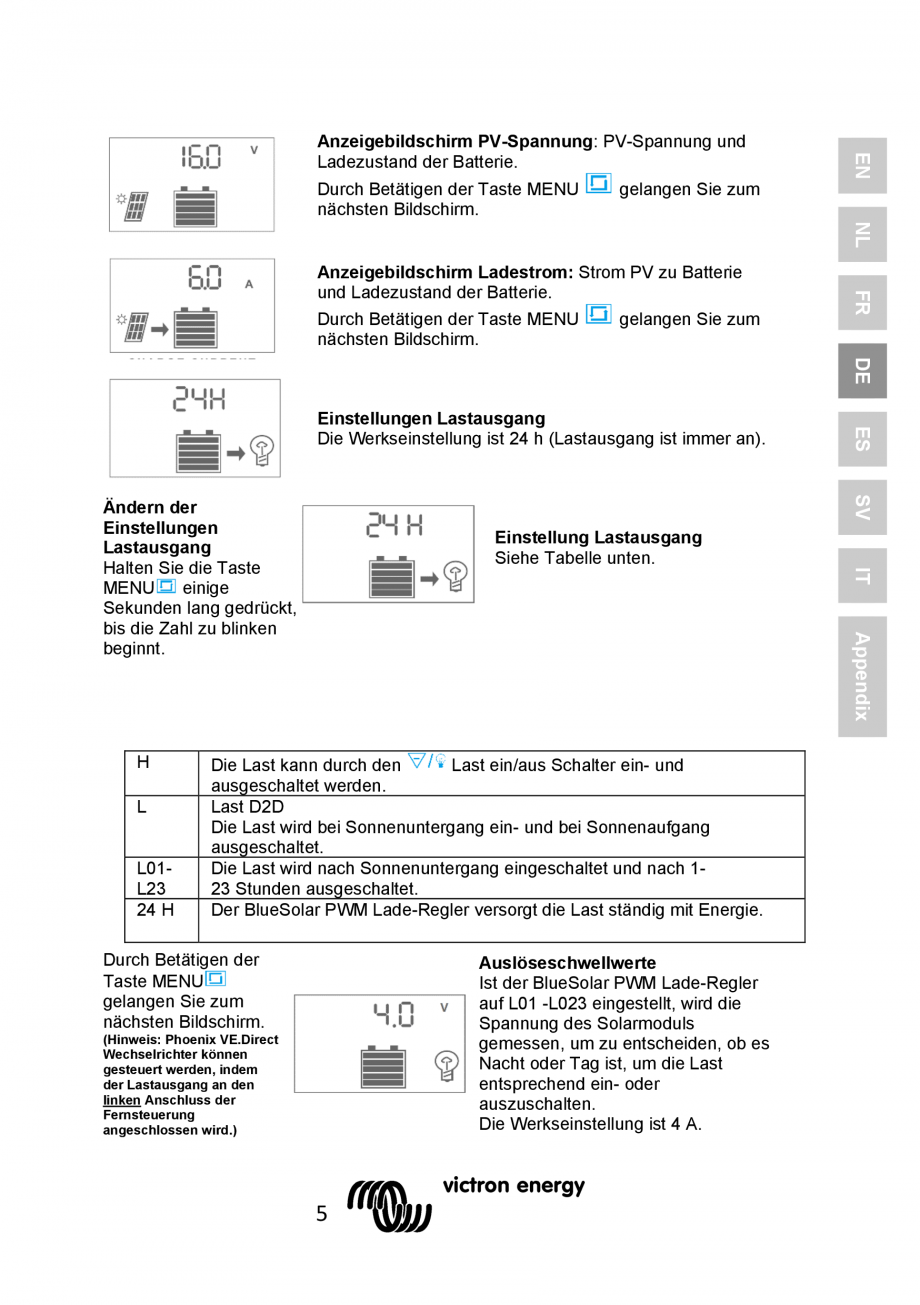 Pagina 33 - Manual Regulator de incarcare solara BlueSolar PWM LCD&USB-12V-24V-5A-10A-20A...