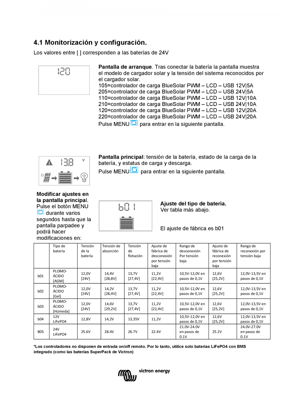 Pagina 42 - Manual Regulator de incarcare solara BlueSolar PWM LCD&USB-12V-24V-5A-10A-20A...