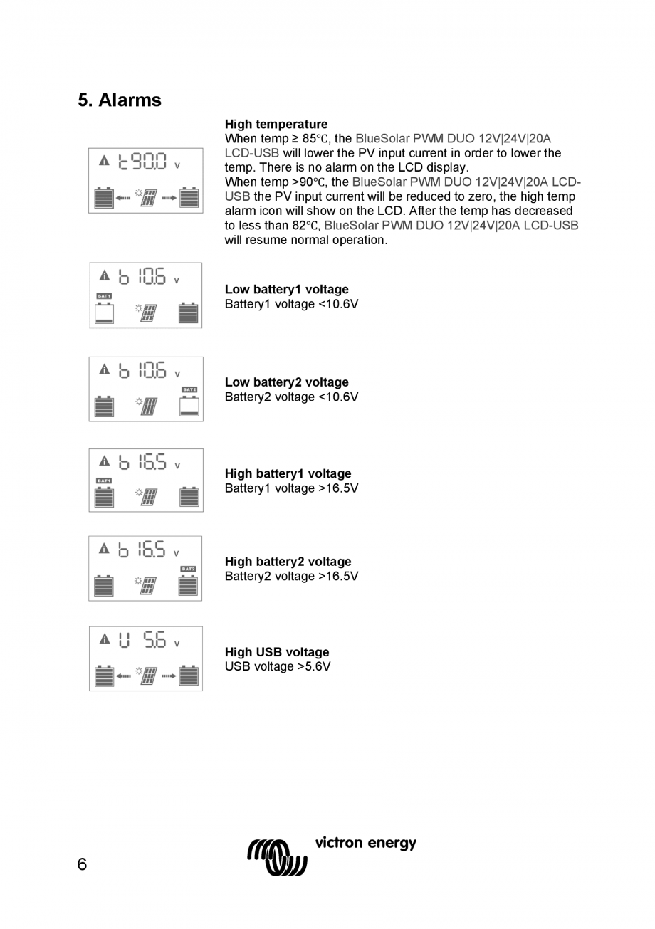 Pagina 8 - Manual Regulator de incarcare solara BlueSolar PWM DUO-12V-24V-20A-LCD-USB Victron Energy...