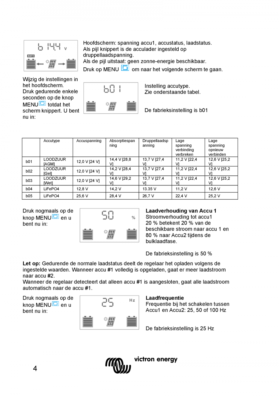 Pagina 14 - Manual Regulator de incarcare solara BlueSolar PWM DUO-12V-24V-20A-LCD-USB Victron...
