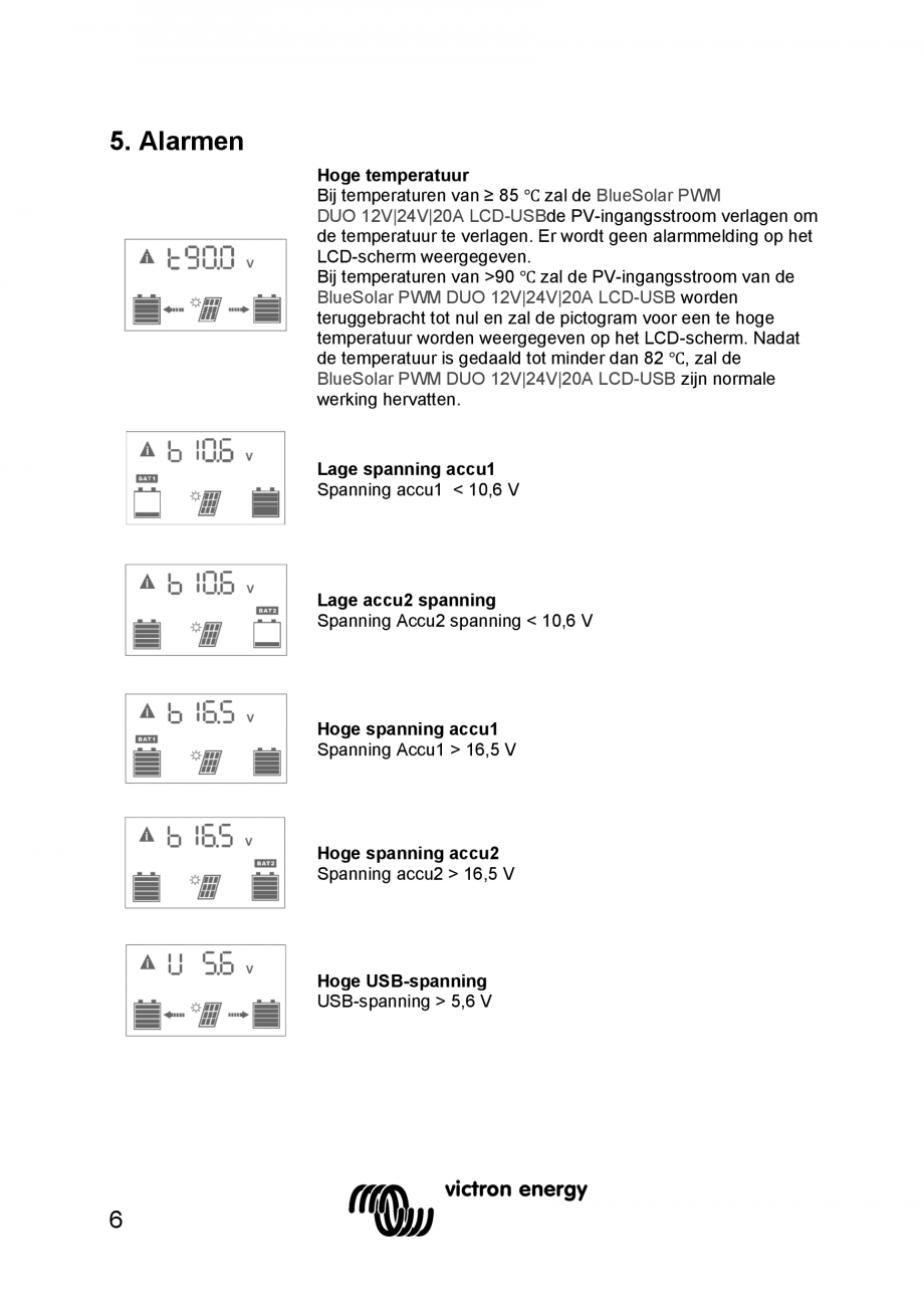 Pagina 16 - Manual Regulator de incarcare solara BlueSolar PWM DUO-12V-24V-20A-LCD-USB Victron...