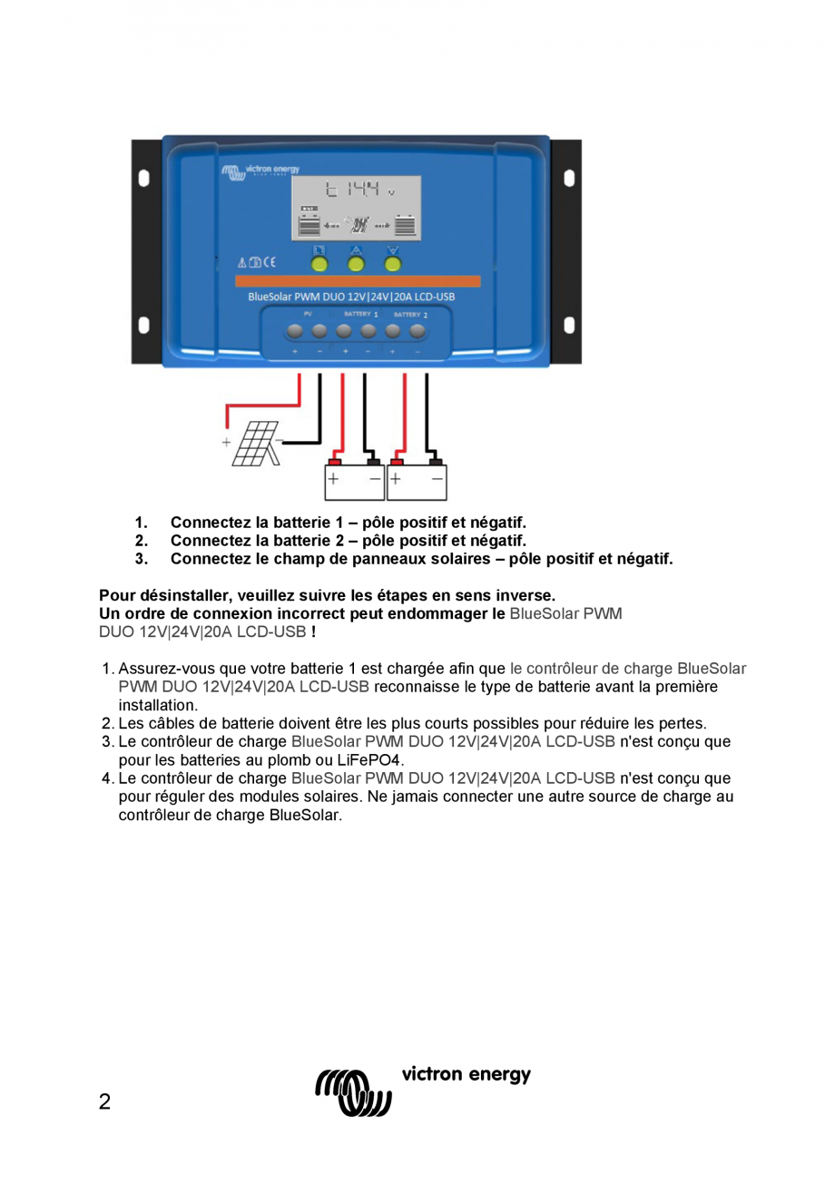 Pagina 20 - Manual Regulator de incarcare solara BlueSolar PWM DUO-12V-24V-20A-LCD-USB Victron...