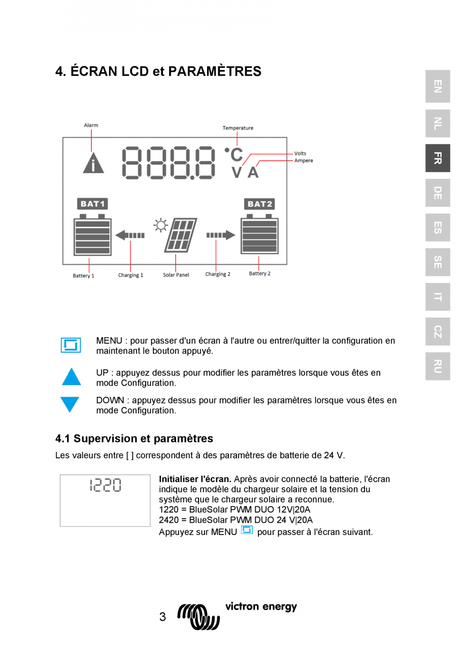 Pagina 21 - Manual Regulator de incarcare solara BlueSolar PWM DUO-12V-24V-20A-LCD-USB Victron...