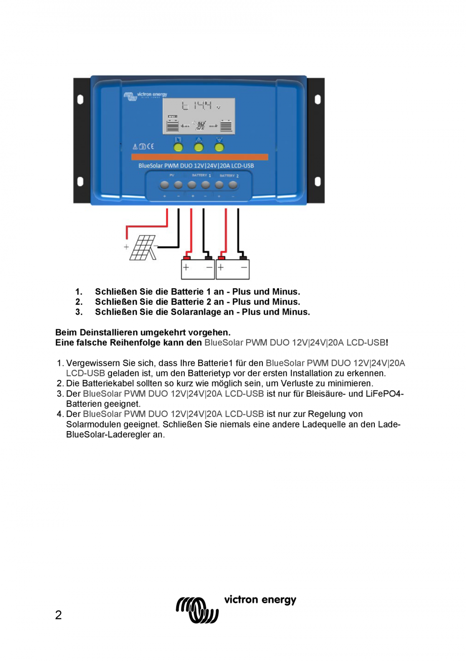 Pagina 28 - Manual Regulator de incarcare solara BlueSolar PWM DUO-12V-24V-20A-LCD-USB Victron...