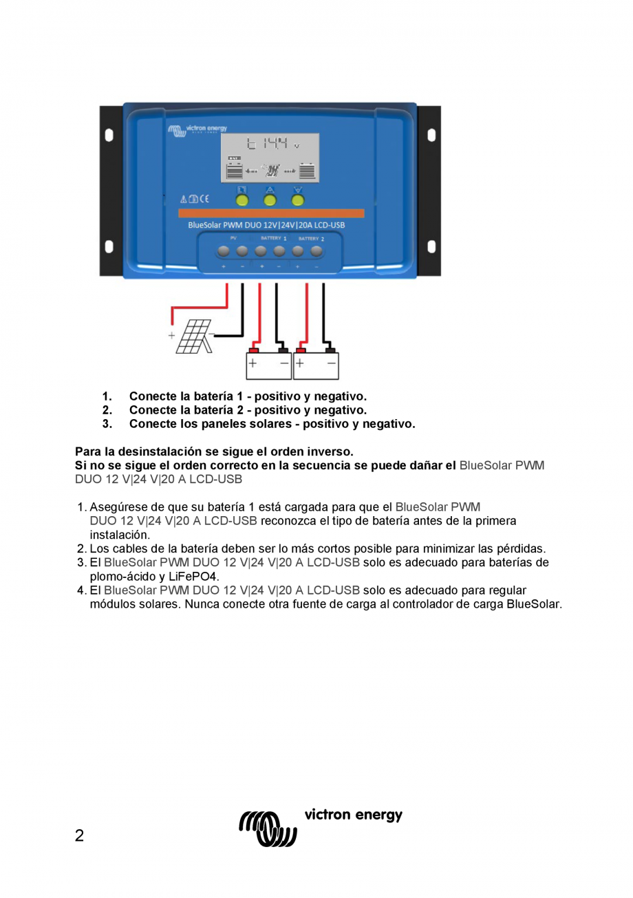Pagina 36 - Manual Regulator de incarcare solara BlueSolar PWM DUO-12V-24V-20A-LCD-USB Victron...