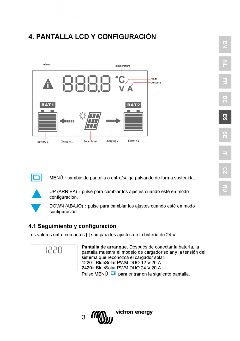 Pagina 37 - Manual Regulator de incarcare solara BlueSolar PWM DUO-12V-24V-20A-LCD-USB Victron...
