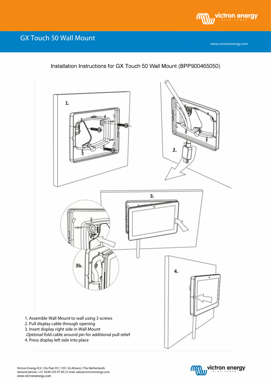 Pagina 1-Ghid de instalare rapida pentru GX Touch - accesoriul de montare pe perete Victron Energy...