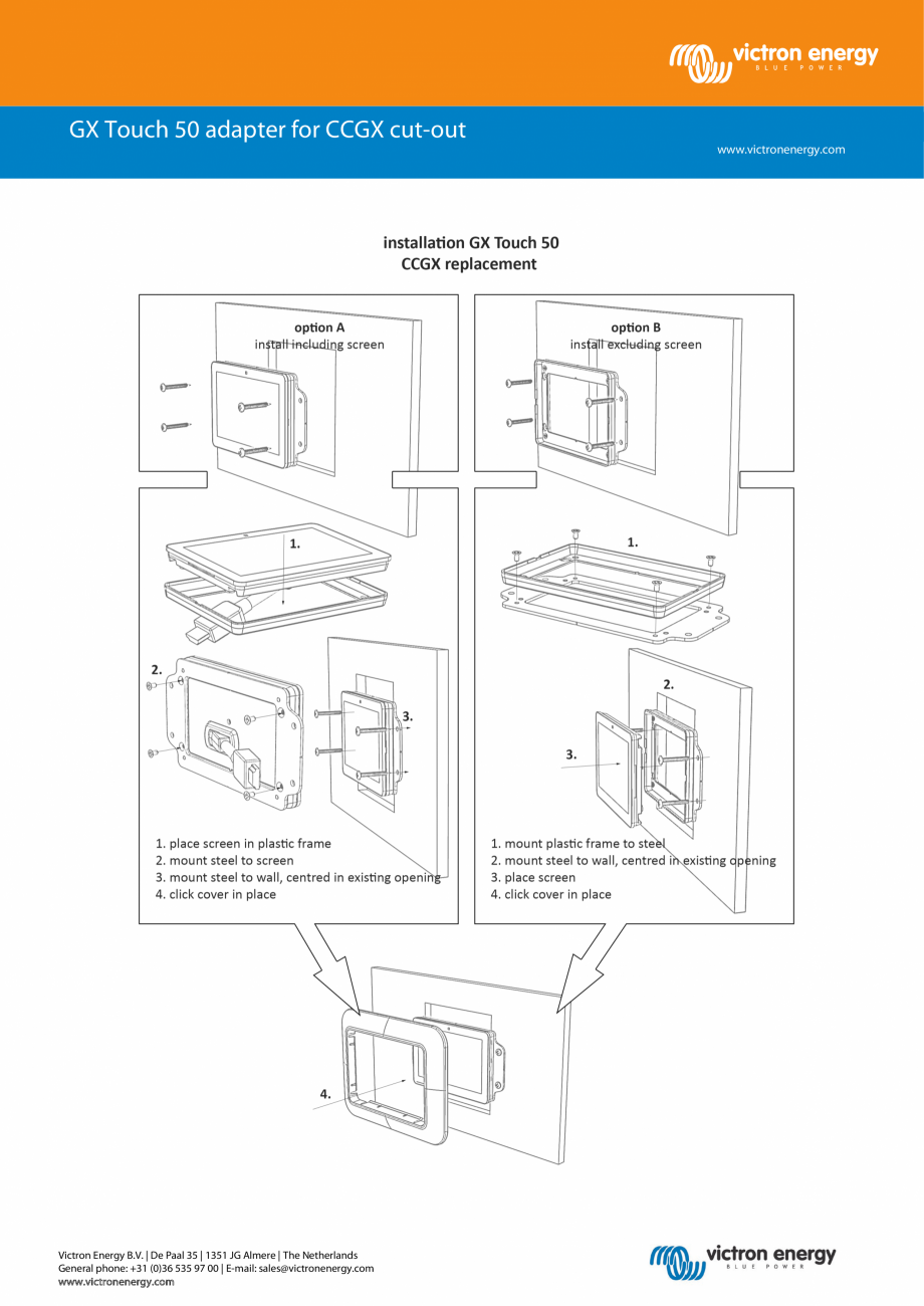 Pagina 1-Ghid de instalare rapida - Adaptor GX Touch pentru decupaj CCGX Victron Energy Instructiuni montaj, ...