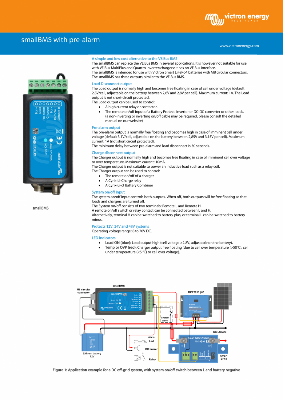 Pagina 1-Sistem de management al bateriei cu alarma prealabila Victron Energy smallBMS Fisa tehnica Engleza...