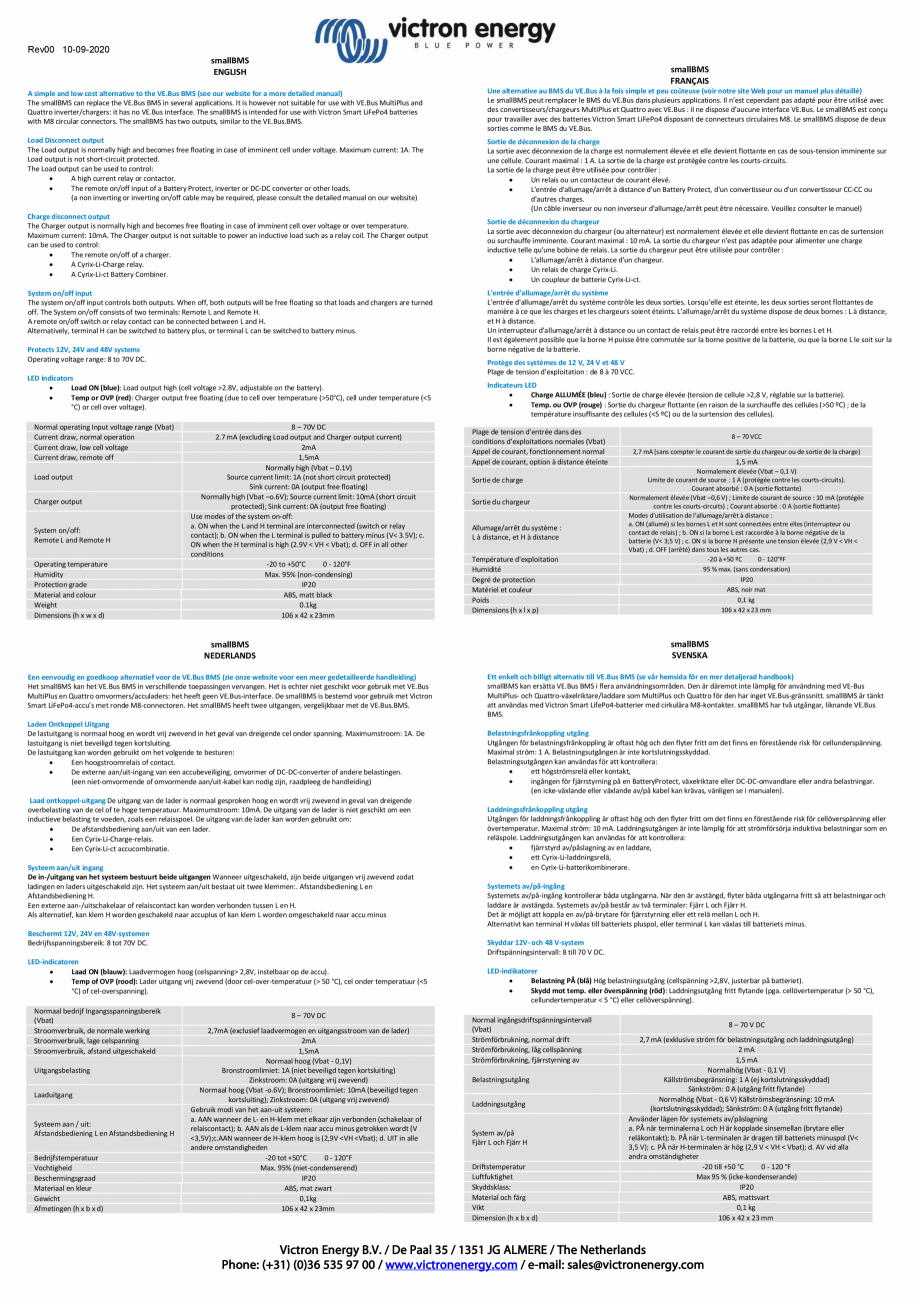 Pagina 1-Manual - Sistem de management al bateriei cu alarma prealabila Victron Energy smallBMS Instructiuni ...