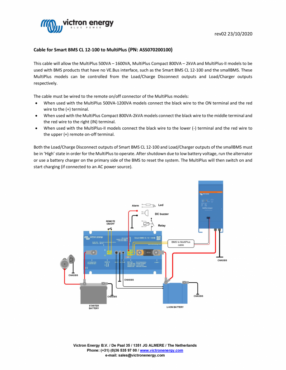 Pagina 1-Manual de utilizare - Cablu pentru Smart BMS CL 12/100 la MultiPlus Victron Energy Cablu Smart BMS...