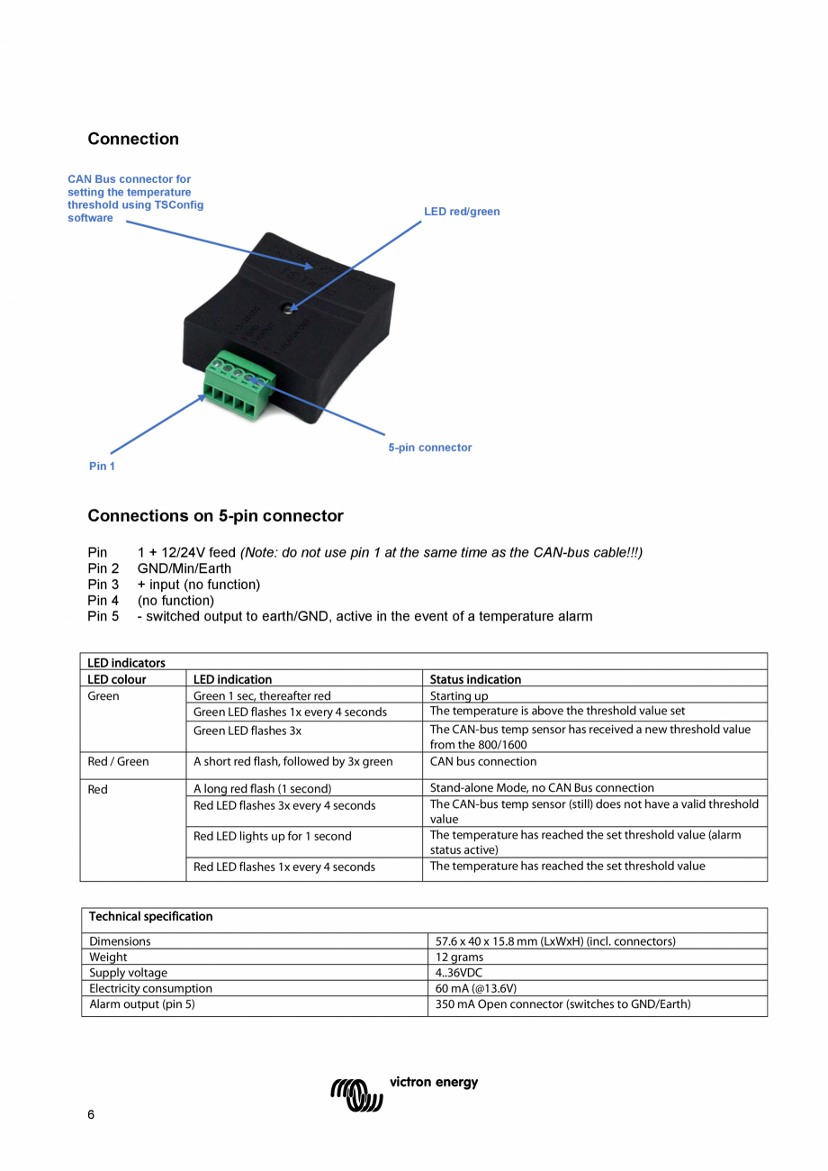 Pagina 8 - Manual de utilizare - Senzor de temperatura Victron Energy CAN-bus Instructiuni montaj,...