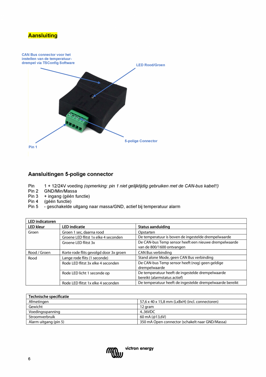 Pagina 16 - Manual de utilizare - Senzor de temperatura Victron Energy CAN-bus Instructiuni montaj, ...