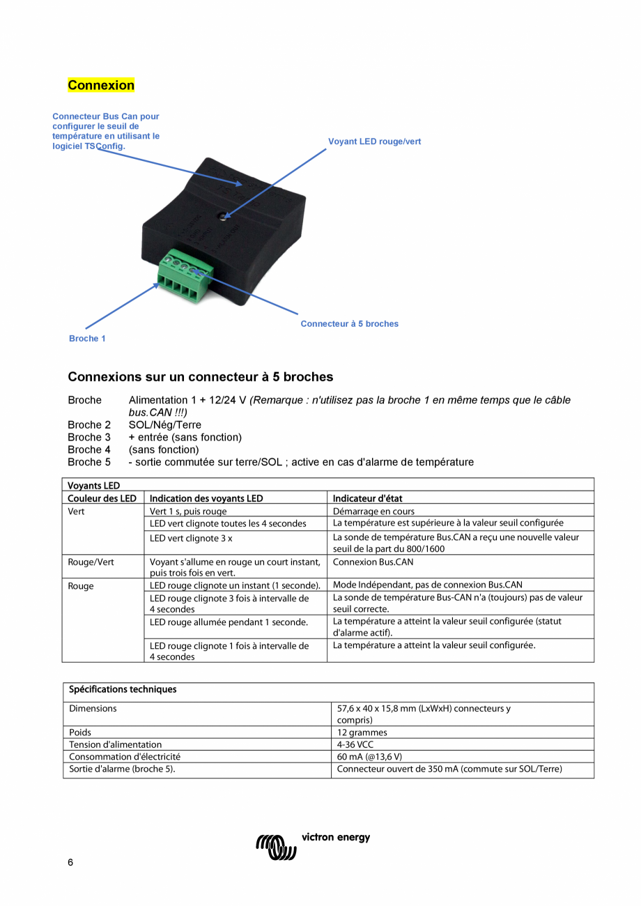 Pagina 24 - Manual de utilizare - Senzor de temperatura Victron Energy CAN-bus Instructiuni montaj, ...