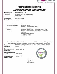 Certificat de siguranta nr EN-IEC-60335-1 - pentru senzor de curent alternativ