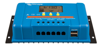 Regulator de incarcare solara BlueSolar DUO LCD USB 12-24V-20A (vedere frontala) BlueSolar PWM (DUO) Regulator de