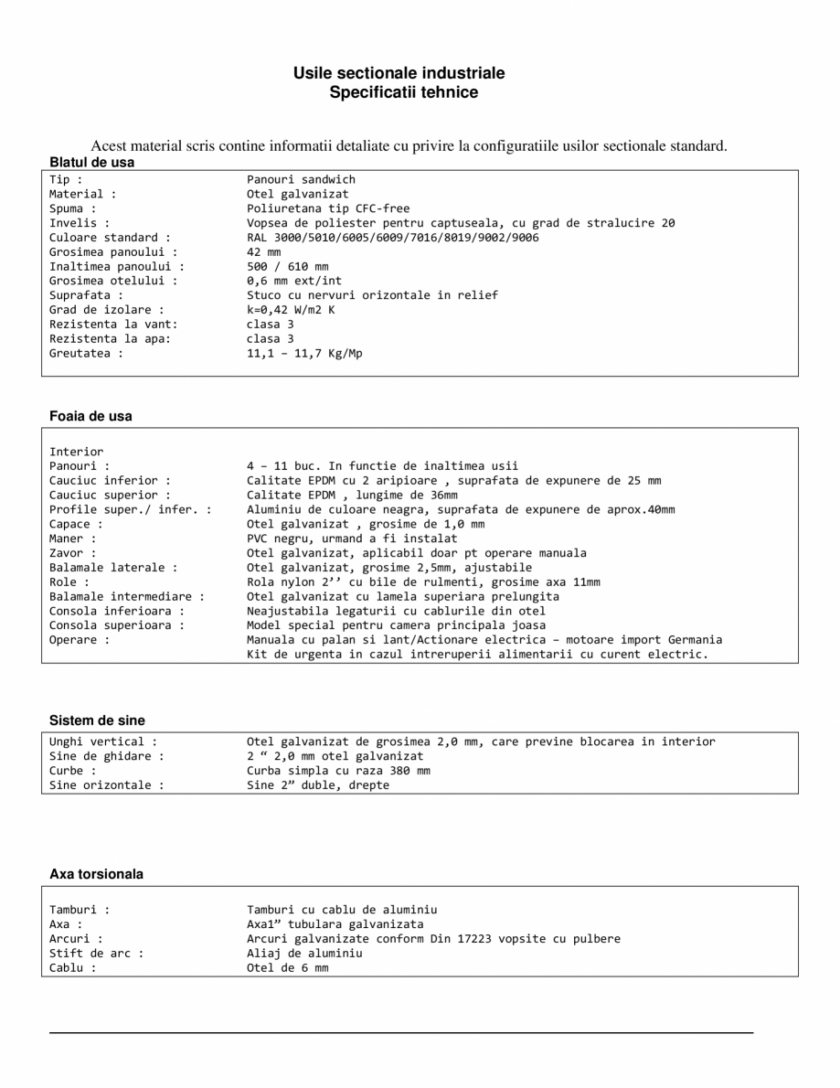 Pagina 1-Usi industriale sectionale Gin Doors GIN DOORS CONSTRUCT Fisa tehnica Romana Usile sectionale...