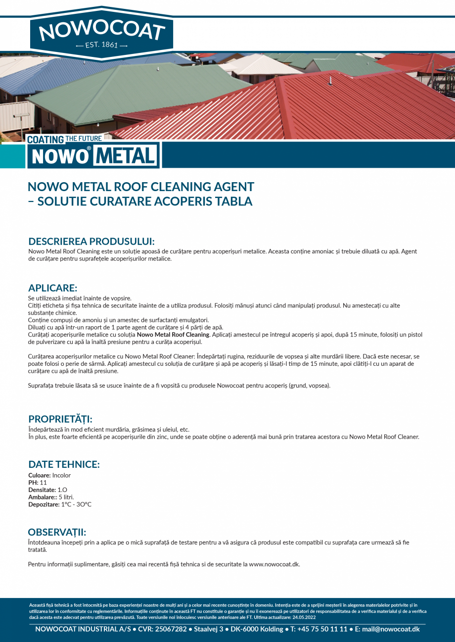 Pagina 1-Solutie de curatare pentru acoperis din tabla NOWOCOAT Nowo Metal Roof Cleaning Agent  Fisa tehnica ...