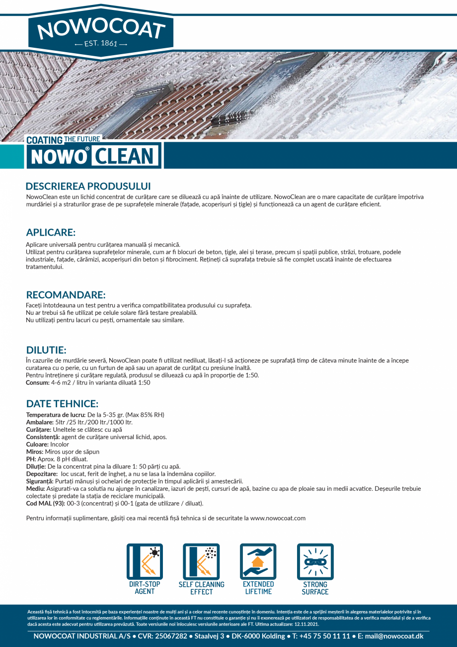 Pagina 1-Soluție de curățare NOWOCOAT NowoClean Fisa tehnica Romana DESCRIEREA PRODUSULUI

NowoClean este ...