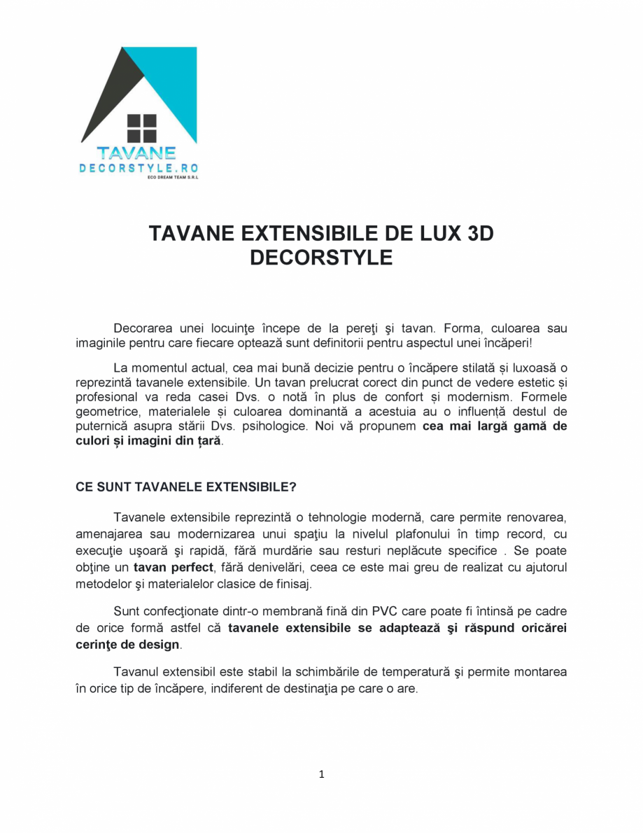 Pagina 1-Tavane extensibile de lux 3D  Catalog, brosura Romana TAVANE EXTENSIBILE DE LUX 3D
DECORSTYLE...