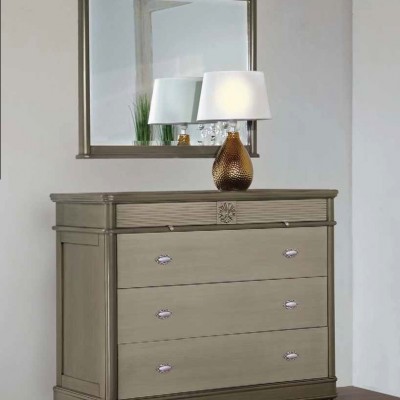 MAVIS Comoda cu oglinda gri Monte Cristo - Mobilier pentru dormitor din lemn masiv MAVIS