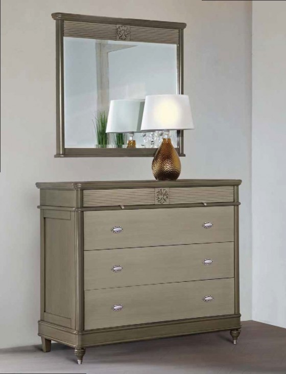 MAVIS Comoda cu oglinda gri Monte Cristo - Mobilier pentru dormitor din lemn masiv MAVIS
