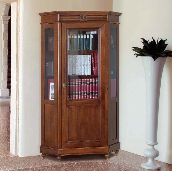 MAVIS Vitrina de colt nuc Monte Cristo - Mobilier pentru biblioteca din lemn masiv MAVIS