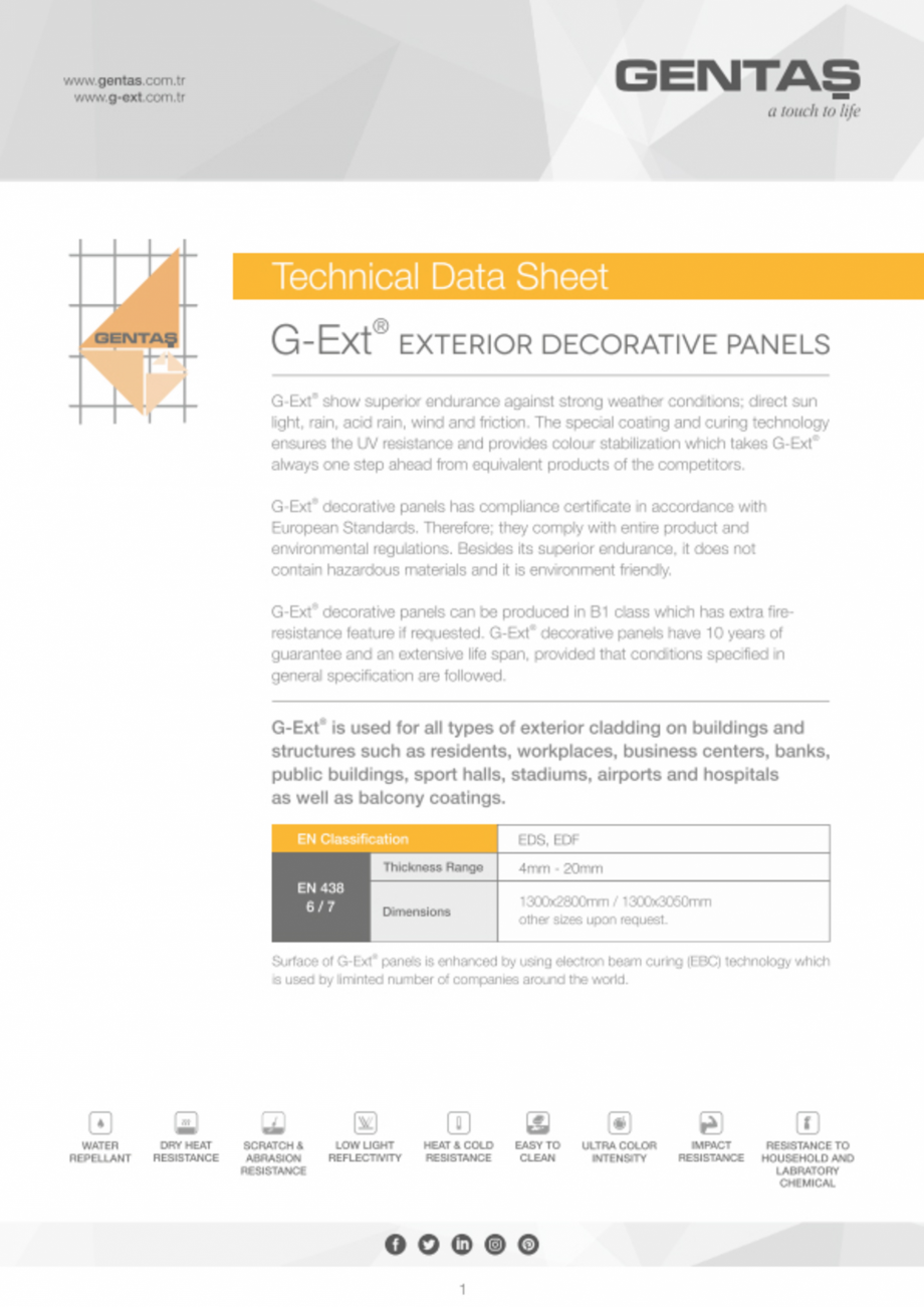 Pagina 1-Placi HPL pentru exterior G-Ext SOLID COLORS, STONE, CONCRETE, WOODEN COLORS, UV+ WOODEN COLORS Fisa...